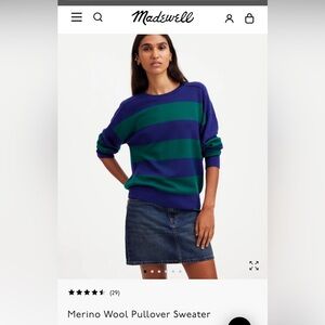 Madewell womens M merino pullover wide striped lightweight crewneck NWT